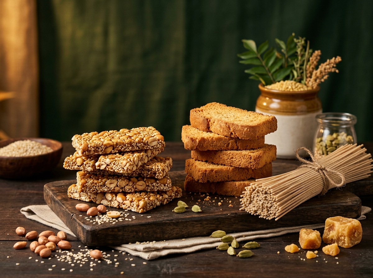 Snacks, Noodles & Confectionery — Millet Chikki & Rusk